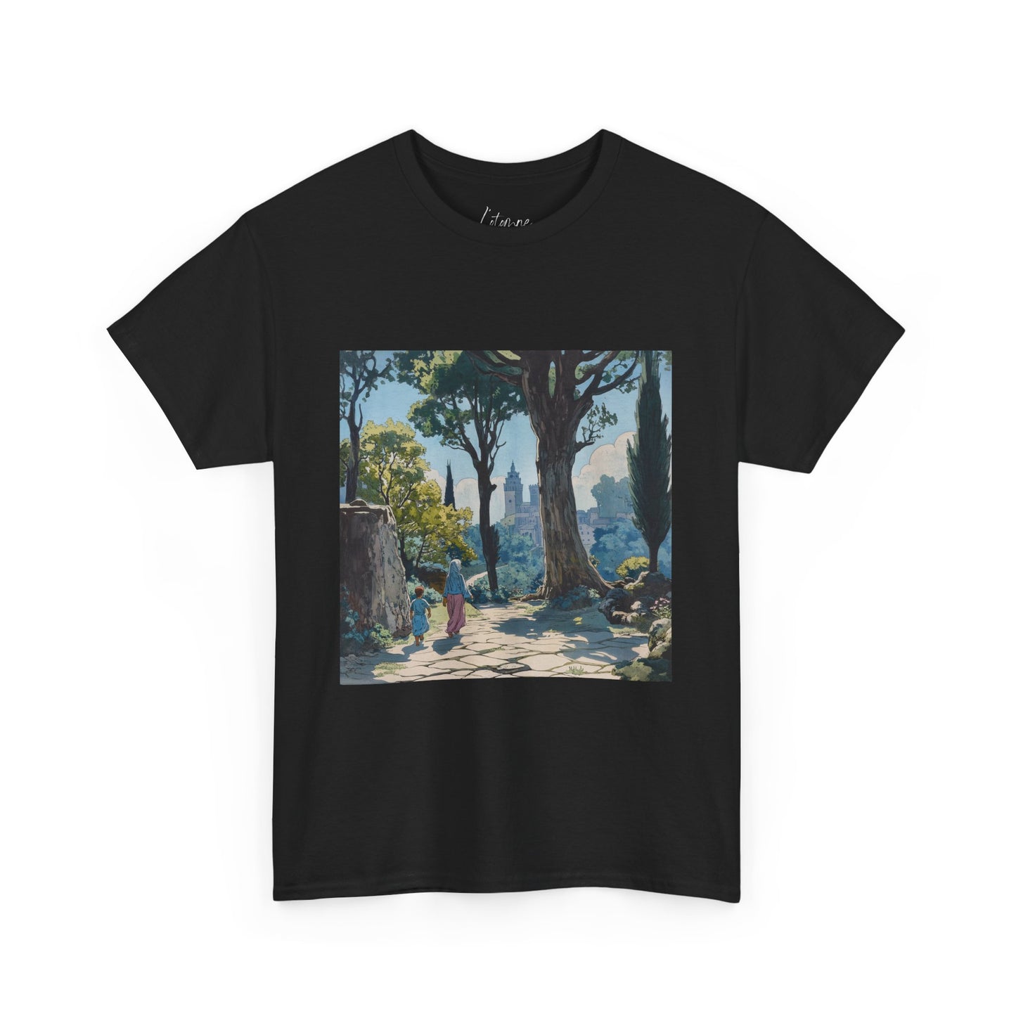 Unisex Heavy Cotton Tee - Vintage Artistic Park Scene