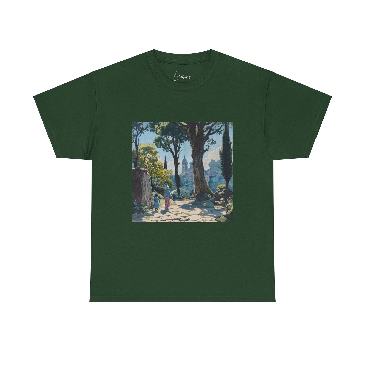 Unisex Heavy Cotton Tee - Vintage Artistic Park Scene